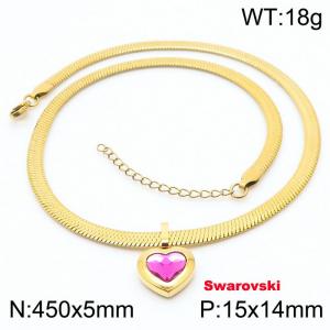 Stainless steel 450X5mm snake chain with swarovski stone heart shape pendant fashional gold necklace - KN233462-K