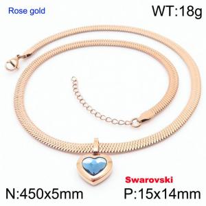 Stainless steel 450X5mm snake chain with swarovski stone heart shape pendant fashional rose gold necklace - KN233463-K