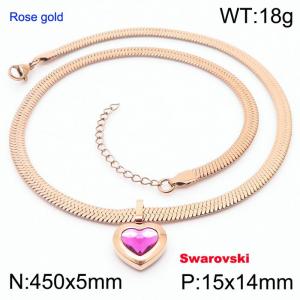 Stainless steel 450X5mm snake chain with swarovski stone heart shape pendant fashional rose gold necklace - KN233464-K