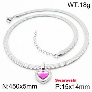 Stainless steel 450X5mm snake chain with swarovski stone heart shape pendant fashional rose gold necklace - KN233466-K