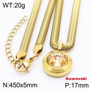 Stainless steel 450X5mm snake chain with swarovski circle stone pendant fashional gold necklace - KN233467-K
