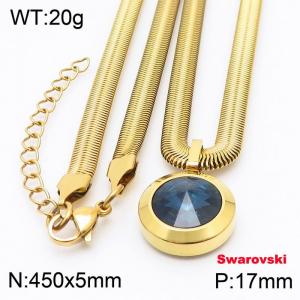 Stainless steel 450X5mm snake chain with swarovski circle stone pendant fashional gold necklace - KN233468-K