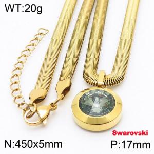 Stainless steel 450X5mm snake chain with swarovski circle stone pendant fashional gold necklace - KN233469-K