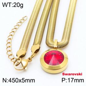 Stainless steel 450X5mm snake chain with swarovski circle stone pendant fashional gold necklace - KN233470-K