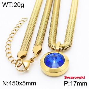 Stainless steel 450X5mm snake chain with swarovski circle stone pendant fashional gold necklace - KN233471-K