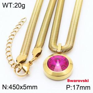 Stainless steel 450X5mm snake chain with swarovski circle stone pendant fashional gold necklace - KN233472-K