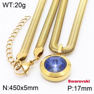 Stainless steel 450X5mm snake chain with swarovski circle stone pendant fashional gold necklace - KN233473-K