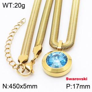 Stainless steel 450X5mm snake chain with swarovski circle stone pendant fashional gold necklace - KN233474-K