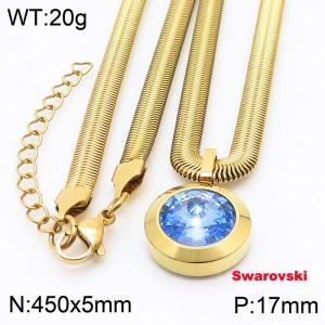 Stainless steel 450X5mm snake chain with swarovski circle stone pendant fashional gold necklace - KN233475-K