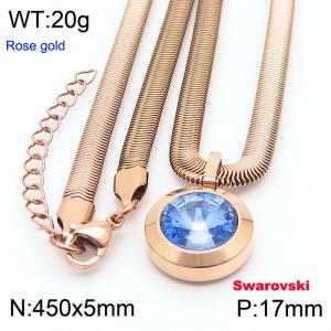 Stainless steel 450X5mm snake chain with swarovski circle stone pendant fashional rose gold necklace - KN233476-K
