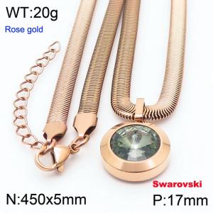 Stainless steel 450X5mm snake chain with swarovski circle stone pendant fashional rose gold necklace - KN233477-K