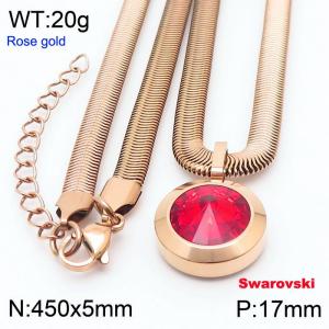 Stainless steel 450X5mm snake chain with swarovski circle stone pendant fashional rose gold necklace - KN233478-K