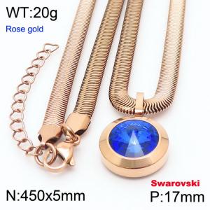 Stainless steel 450X5mm snake chain with swarovski circle stone pendant fashional rose gold necklace - KN233479-K