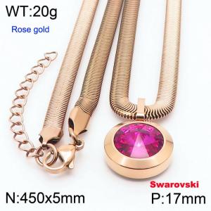 Stainless steel 450X5mm snake chain with swarovski circle stone pendant fashional rose gold necklace - KN233480-K
