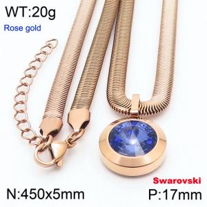 Stainless steel 450X5mm snake chain with swarovski circle stone pendant fashional rose gold necklace - KN233481-K