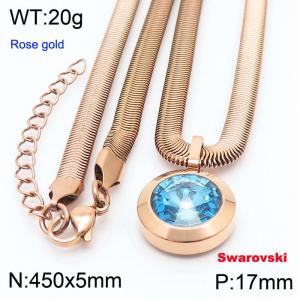 Stainless steel 450X5mm snake chain with swarovski circle stone pendant fashional rose gold necklace - KN233482-K