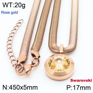 Stainless steel 450X5mm snake chain with swarovski circle stone pendant fashional rose gold necklace - KN233483-K