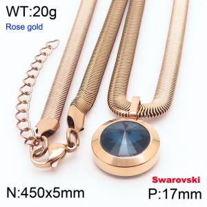 Stainless steel 450X5mm snake chain with swarovski circle stone pendant fashional rose gold necklace - KN233484-K
