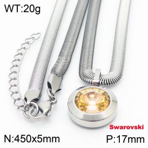 Stainless steel 450X5mm snake chain with swarovski circle stone pendant fashional silver necklace - KN233485-K