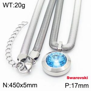 Stainless steel 450X5mm snake chain with swarovski circle stone pendant fashional silver necklace - KN233486-K