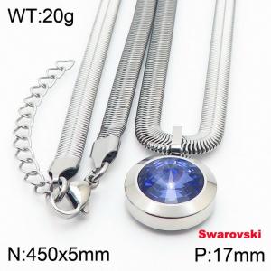 Stainless steel 450X5mm snake chain with swarovski circle stone pendant fashional silver necklace - KN233487-K