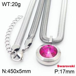 Stainless steel 450X5mm snake chain with swarovski circle stone pendant fashional silver necklace - KN233488-K