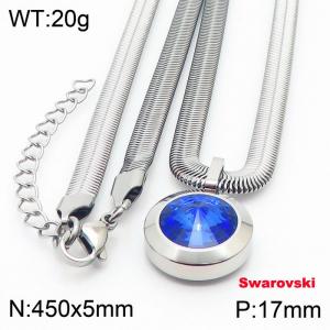 Stainless steel 450X5mm snake chain with swarovski circle stone pendant fashional silver necklace - KN233489-K
