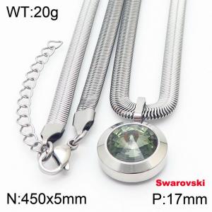Stainless steel 450X5mm snake chain with swarovski circle stone pendant fashional silver necklace - KN233490-K