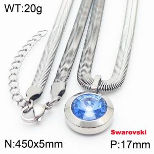 Stainless steel 450X5mm snake chain with swarovski circle stone pendant fashional silver necklace - KN233491-K