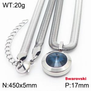 Stainless steel 450X5mm snake chain with swarovski circle stone pendant fashional silver necklace - KN233493-K