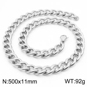 11mm Silver Color Stainless Steel Chain Necklace Men's Fashion Simple Jewelry - KN233538-Z
