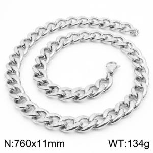 11mm Silver Color Stainless Steel Chain Necklace Men's Fashion Simple Jewelry - KN233543-Z