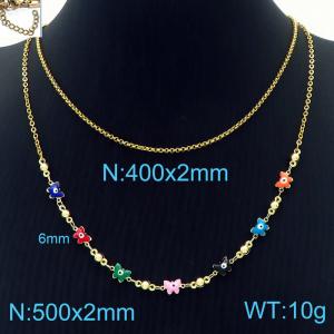Creative Colour Butterfly Eye Necklaces Double Chains 18K Gold Plated Copper Women's Jewelry - KN233666-Z