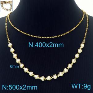 Fashion White Shell Heart 18K Gold Plated Copper Necklaces Women's Stainless Steel Double Chains - KN233671-Z