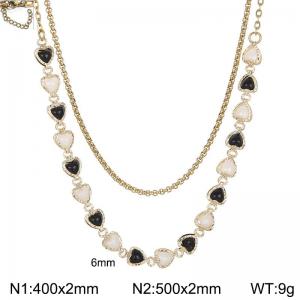 Fashion White And Black Shell Heart 18K Gold Plated Copper Necklaces Women's Stainless Steel Double Chains - KN233672-Z