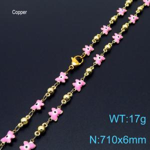 710mm Fashion Pink Butterfly Eye 18K Gold Plated Copper Beads Creative Necklaces Women Jewelry - KN233692-Z