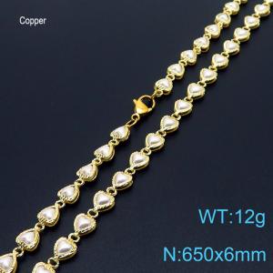 650mm Fashion White Shell Heart Chain 18K Gold Plated Copper Necklaces Womens Jewelry - KN233705-Z