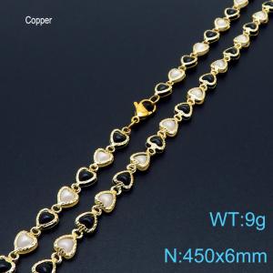 450mm Fashion White And Black Shell Heart Chain 18K Gold Plated Copper Necklaces Women's Jewelry - KN233715-Z