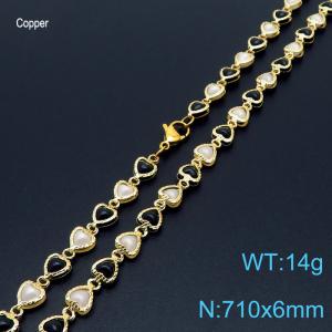 710mm Fashion White And Black Shell Heart Chain 18K Gold Plated Copper Necklaces Women's Jewelry - KN233720-Z
