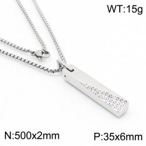 Stainless steel 500x2mm square pearl rectangle shiny crystal pendant silver necklace - KN233763-KFC