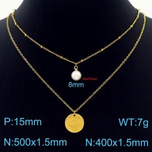 Stainless Steel Adjustable Special Necklace Bracelets with Shell Pearl Chain Women Gold Color - KN233901-Z