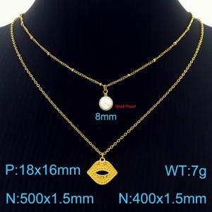Stainless Steel Adjustable Special Necklace Bracelets with Shell Pearl Chain Women Gold Color - KN233903-Z