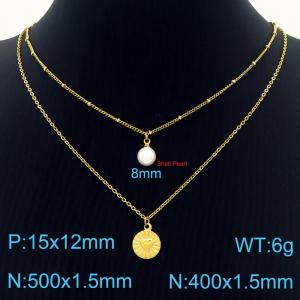 Stainless Steel Adjustable Special Necklace Bracelets with Shell Pearl Chain Women Gold Color - KN233905-Z