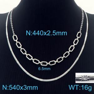540mm Stainless Steel Snake Bone Necklace with 440mm Oval Links Chain - KN233952-Z