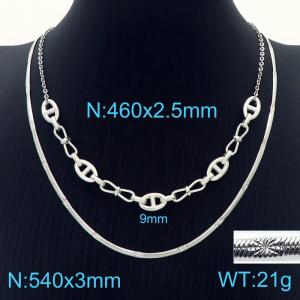 540mm Stainless Steel Snake Bone Necklace with 460mm Pig Nose Chain - KN233954-Z
