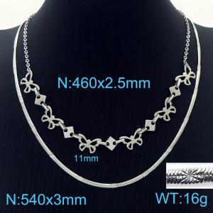 540mm Stainless Steel Snake Bone Necklace with 460mm Butterfly Links Chain - KN233956-Z