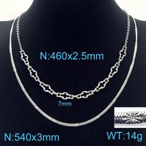 540mm Stainless Steel Snake Bone Necklace with 460mm Cross Links Chain - KN233958-Z