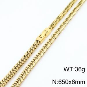 650X6mm Gold Plated Stainless Steel Herringbone Chain Necklace - KN234308-KFC