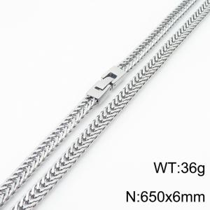 650X6mm Silver Color Stainless Steel Herringbone Chain Necklace - KN234309-KFC