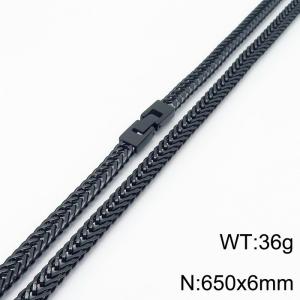 650X6mm Black Plated Stainless Steel Herringbone Chain Necklace - KN234310-KFC